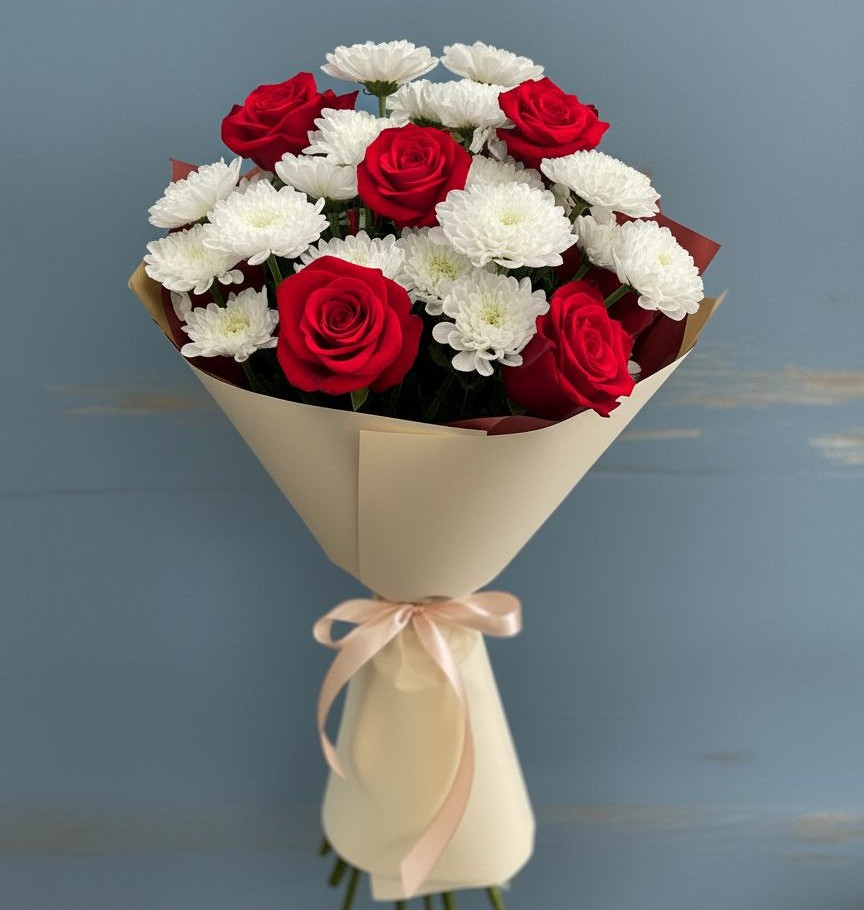 Букет цветов из: Розы и Хризантемы в Жилино-1