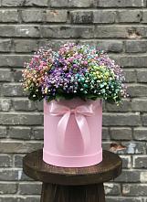 Цветочная композиция из Гипсофила и Розы в шляпной коробке в Жилино-1