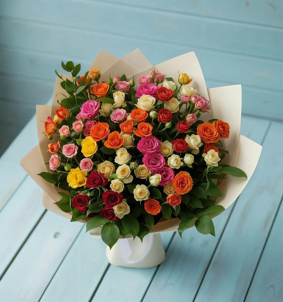 Букет Микс из разноцветных кустовых роз в Жилино-1