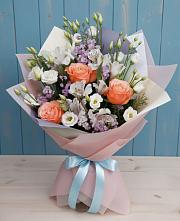 Букет цветов из:  Лизиантусы, Розы, Альстромерии и Гипсофила в Жилино-1