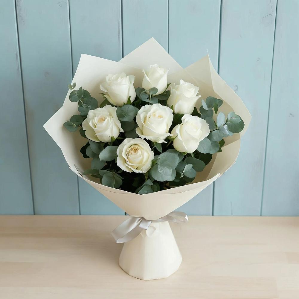 Букет Белые розы в Эвкалипте в Жилино-1