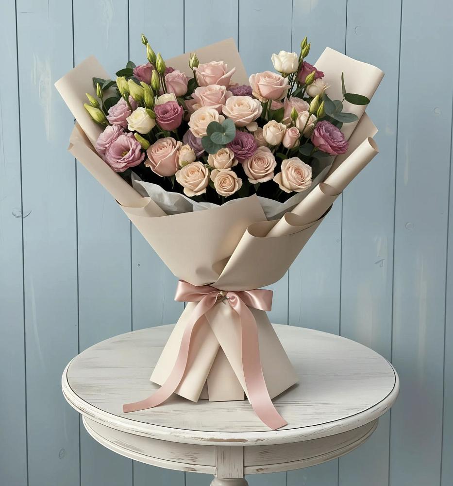 Букет цветов из: Розы и Лизиантусы в Жилино-1