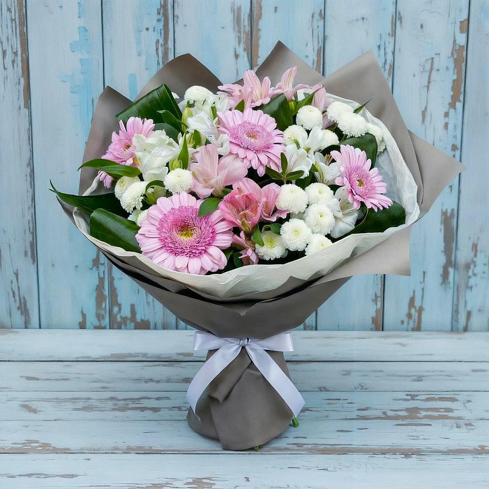 Букет цветов из: Герберы, Альстромерии и Хризантемы в Жилино-1
