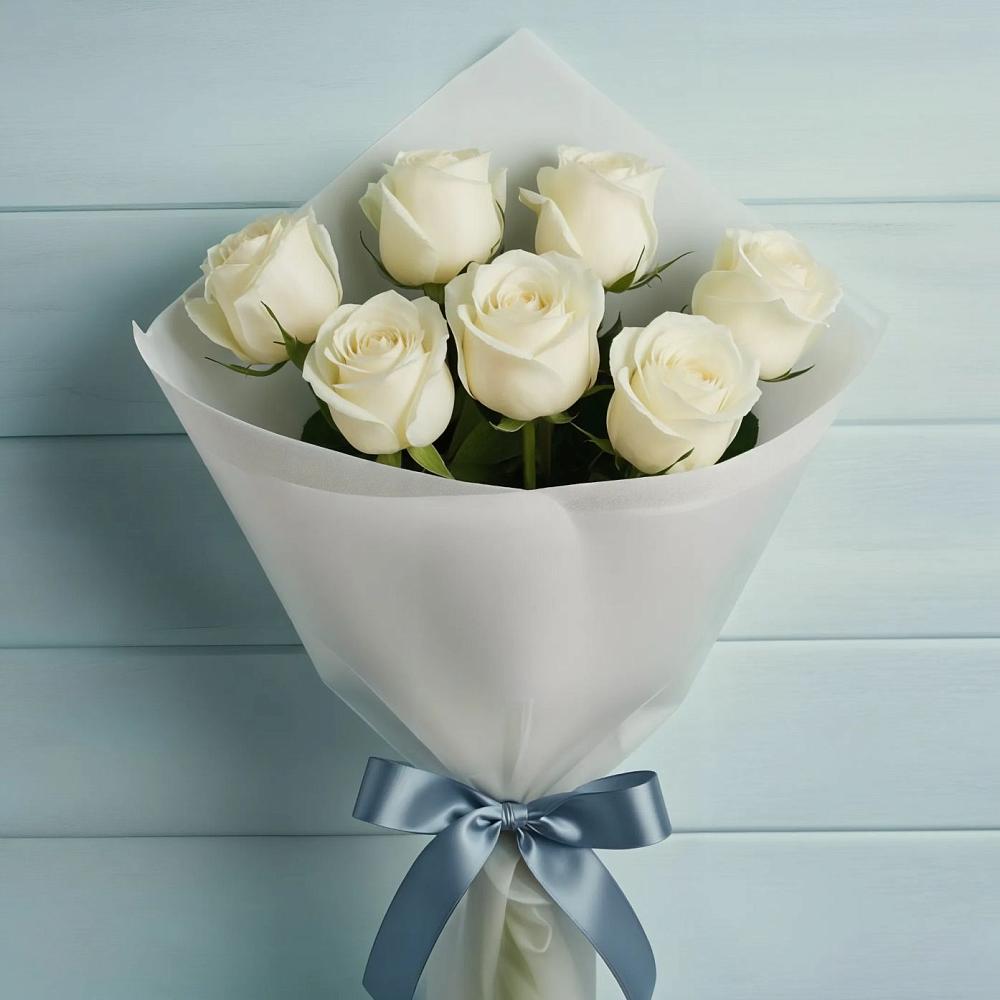 Букет 7 Белых роз Эдлесс Лав в Жилино-1